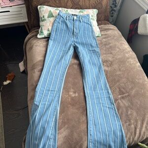 Striped Flare Retro Style Jeans (high rise)